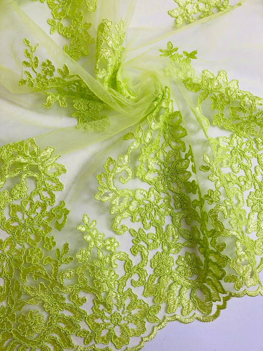 Сетка вышивка сутаж, неон салат