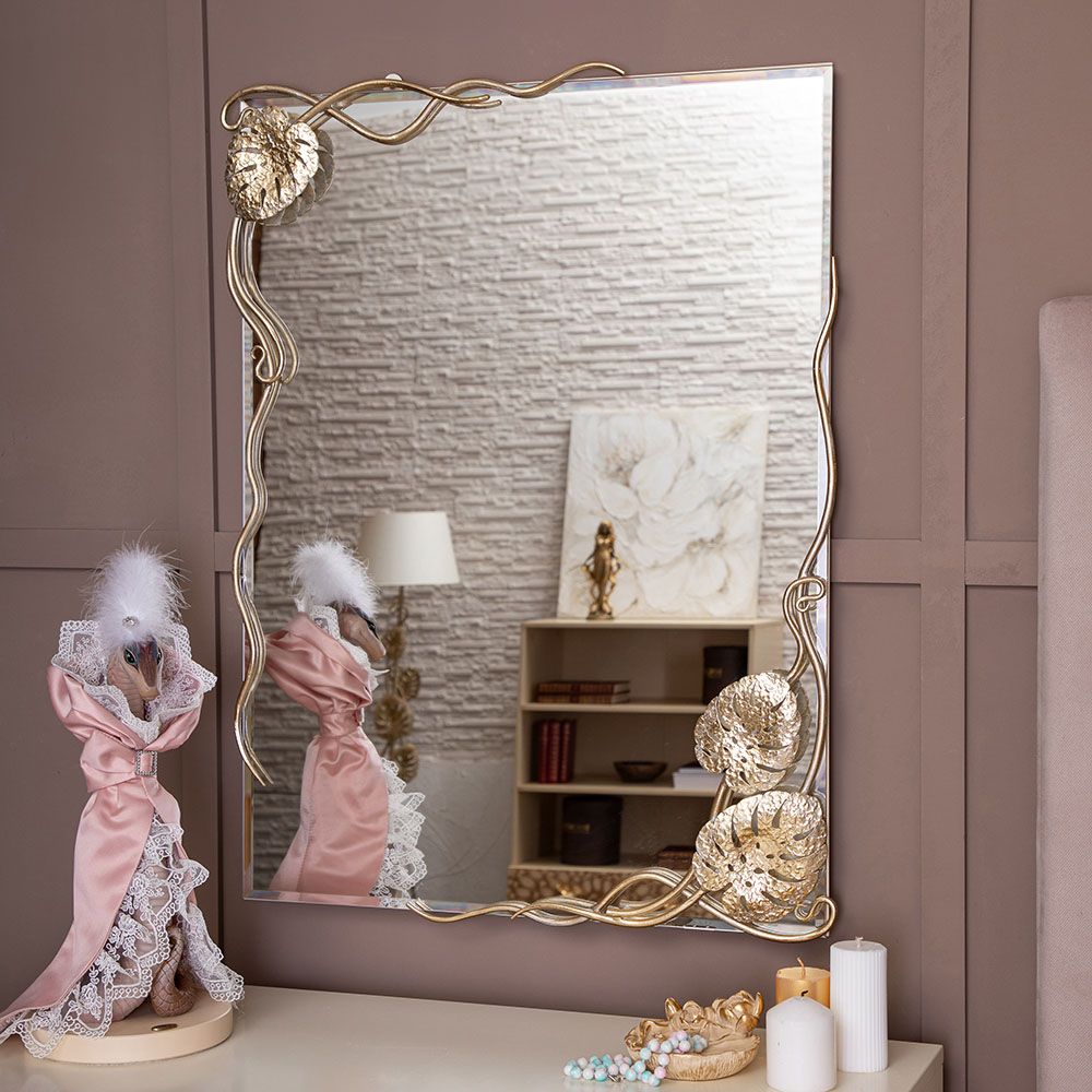 Зеркало настенное Monstera Deliciosa (Монстера) прямоугольное 80х60 Айвори