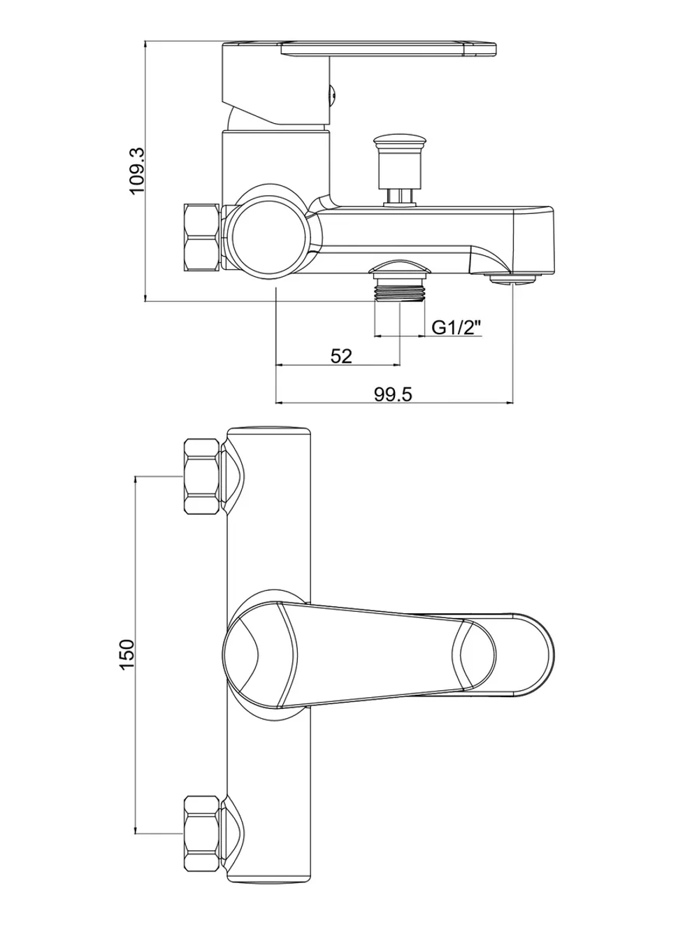 Смеситель для ванны короткий излив VODA WF54