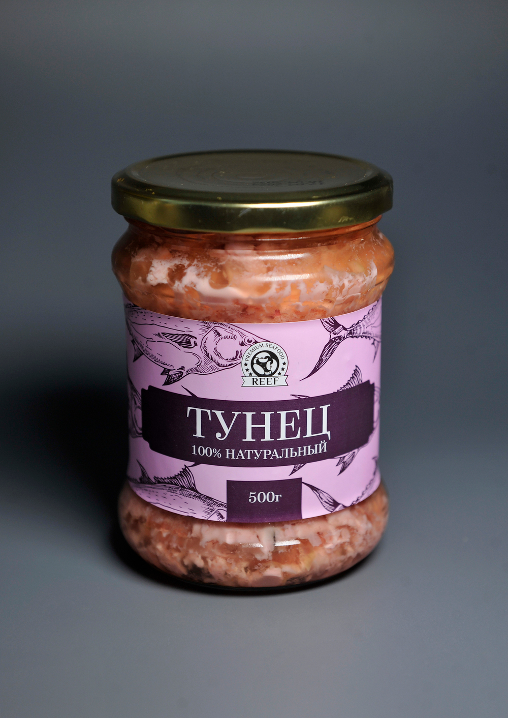 Тунец натуральный в собственном соку, стекляная банка 500 гр.