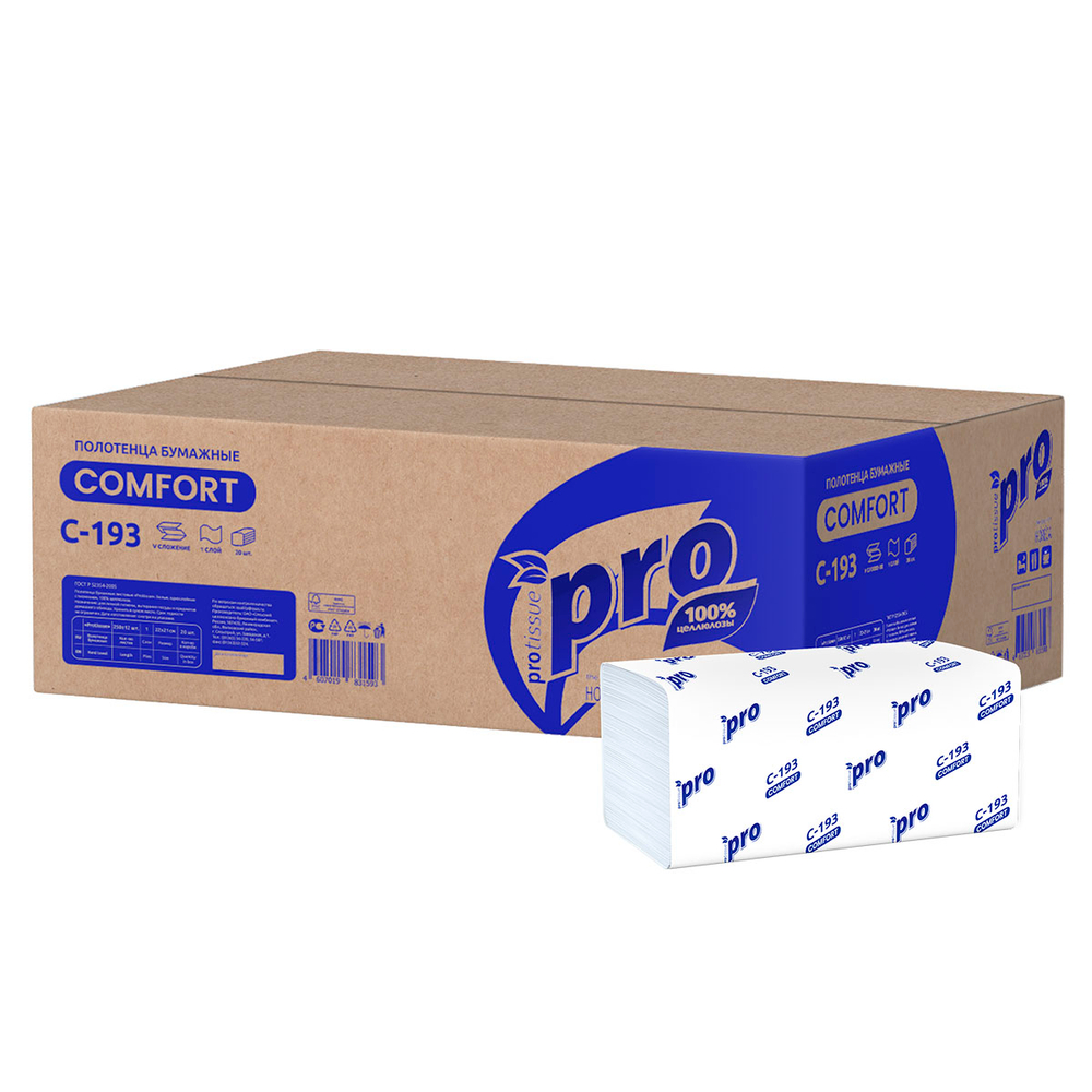 Полотенца бумажные листовые Protissue C193 V- сложение 1-х слойные 250 л белые 1/20