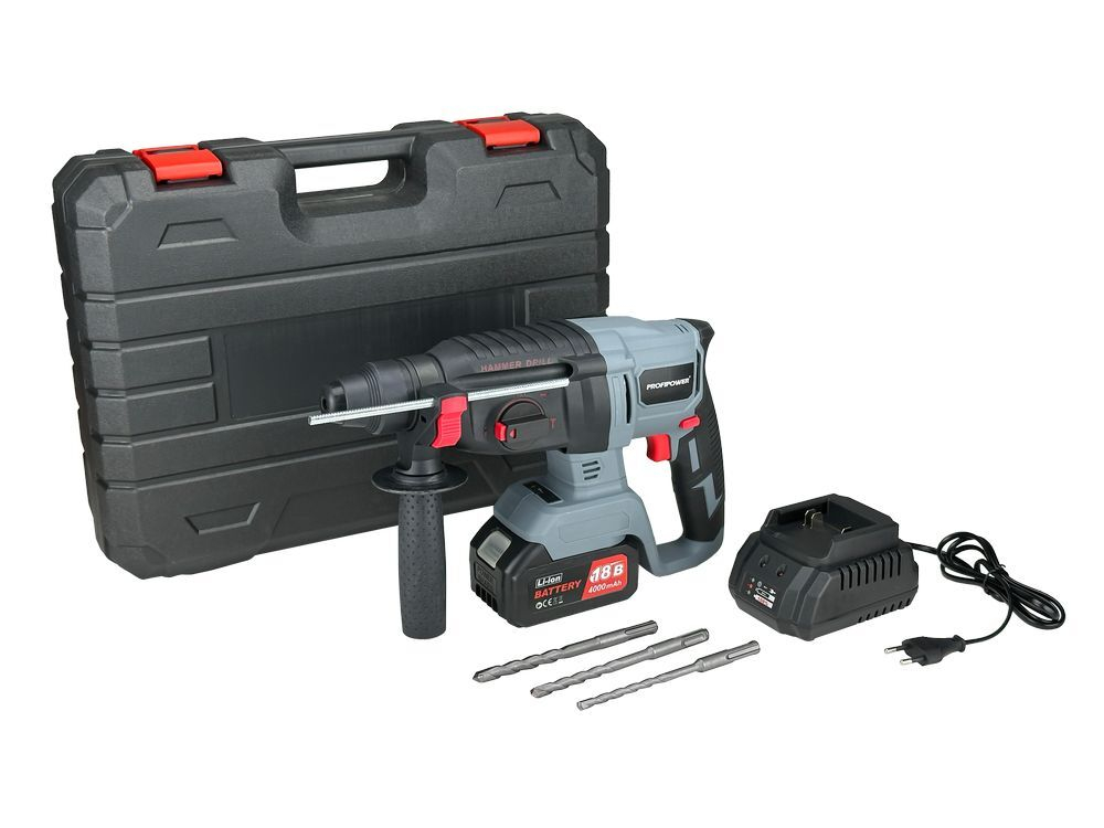 Аккумуляторный беcщеточный перфоратор PROFIPOWER MKDHR-18V (18В,Li-ion-1шт, 4.0Ач, 1,9Дж, 3 режима,буры-3шт, З/У, в кейсе)