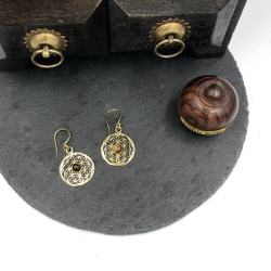 Серьги Flower of Life тигровый глаз из латуни