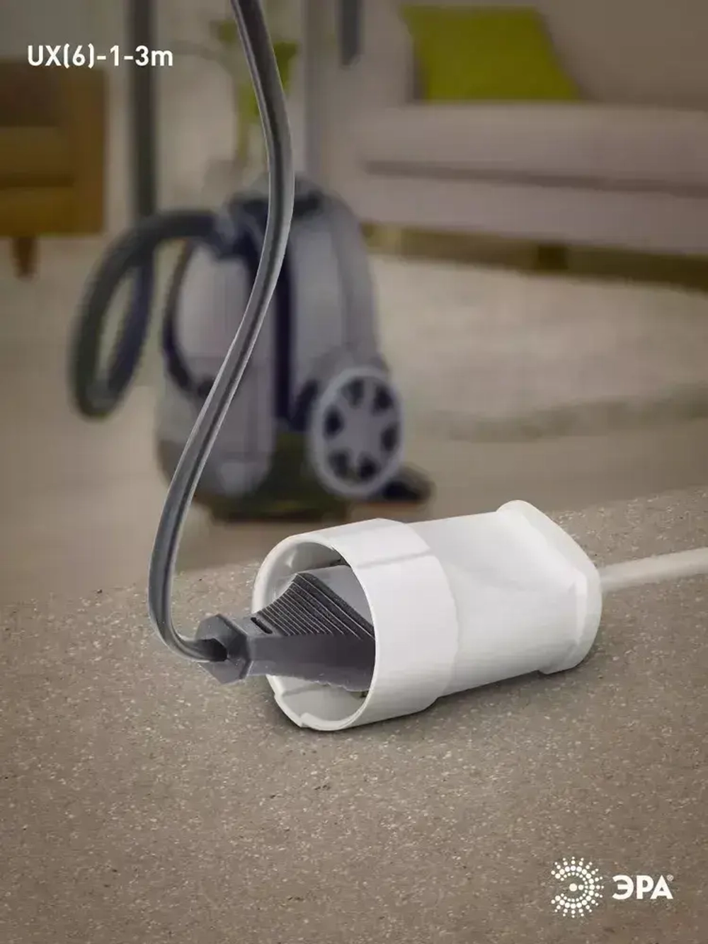 Удлинитель сетевой электрический без заземления UX(6)-1-3m ЭРА / Сетевой фильтр 1 розетка, 3м, 6А, 2x0,75мм2