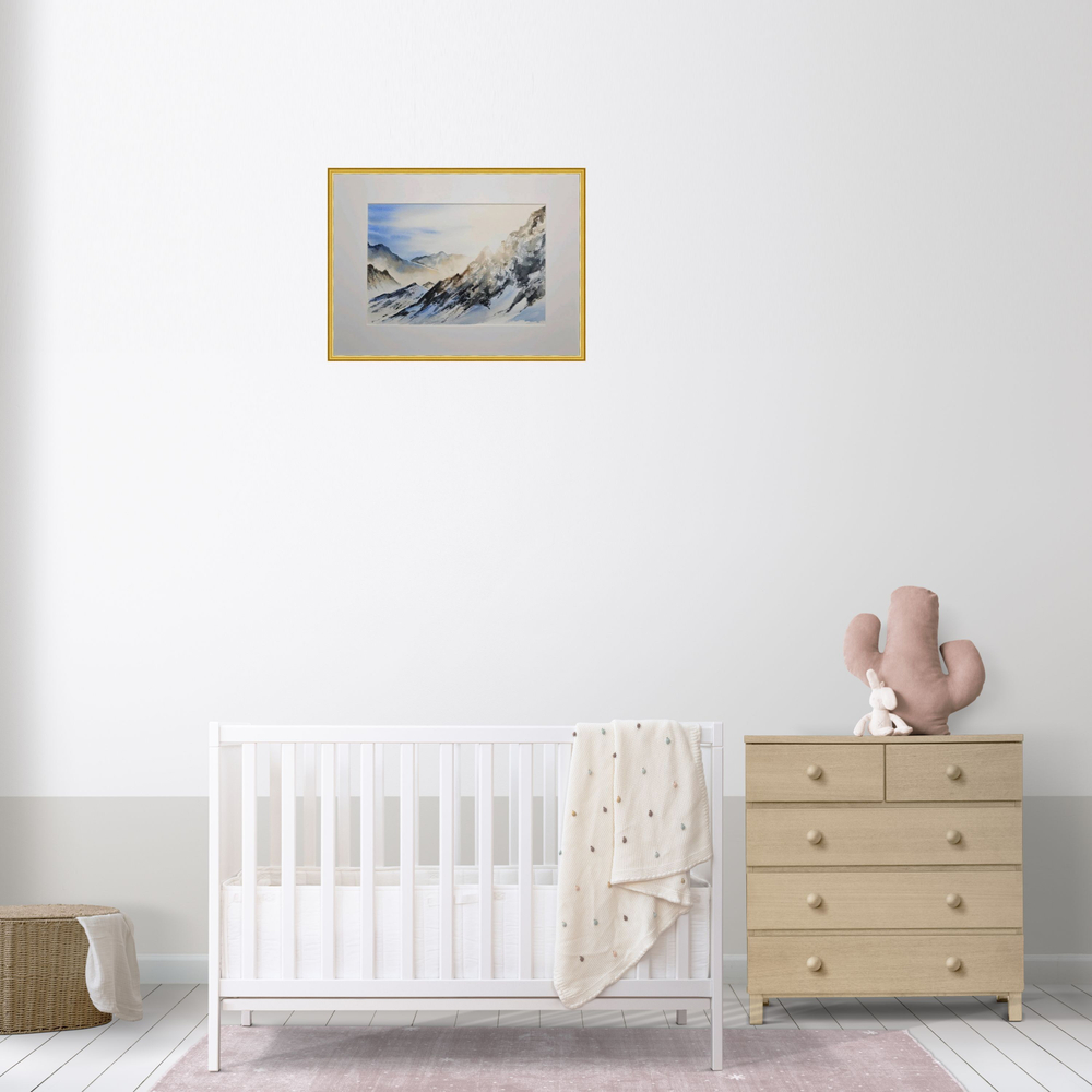 Картина авторская акварельная в паспарту 30х40 см на стену для интерьера "Горный пейзаж в стиле Franco Pretti"