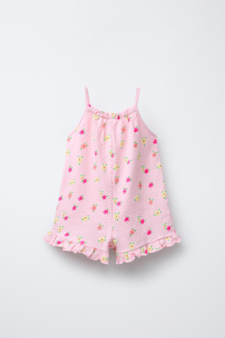 ZARA КОМБИНЕЗОН ИЗ РЕЛЬЕФНОЙ ТКАНИ С ПРИНТОМ, РОЗОВЫЙ