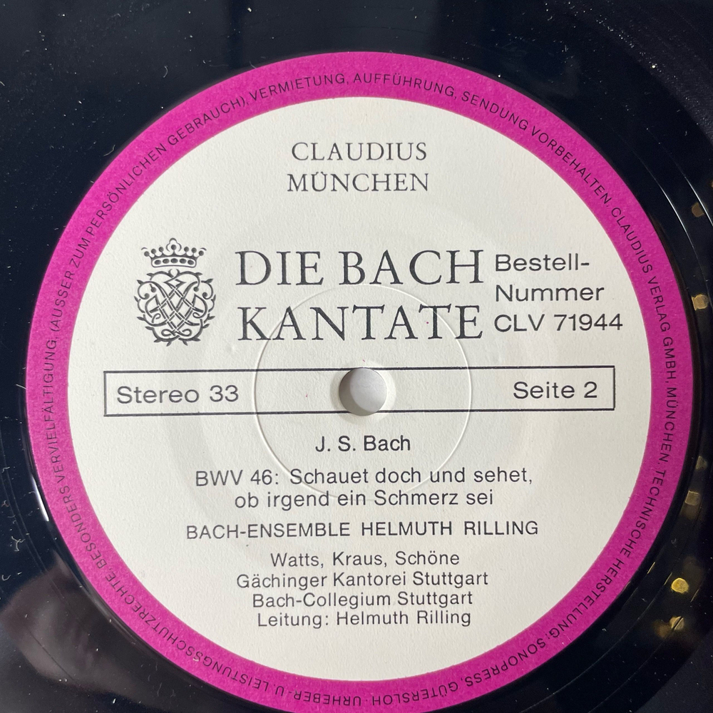 Винтажная виниловая пластинка LP Johann Sebastian Bach Бах, Bach Ensemble, Helmuth Rilling Die Bachkante BWV 105 (Германия 1976)