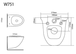 Подвесной унитаз B&W W-751 Rimless / UF seat cover / Fixing screw (530x375x380)