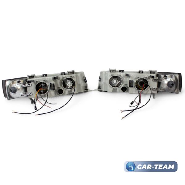 Фары ВАЗ 2110, 2111, 2112 передние в стиле BMW с Bi LED модулями 1,8 дюйма, галочки в цвете Lime (тонированные поворотники)