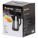 Чайник электрический Lofter, F01, черный, 2.2 л, 1500 Вт, скрытый нагревательный элемент, металл