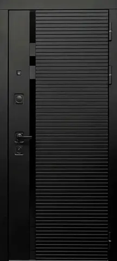 Черная металлическая дверь в квартиру с зеркалом - 1058