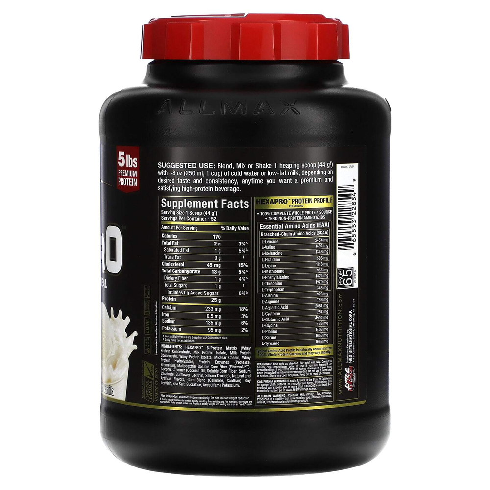 ALLMAX, Hexapro™, высокопротеиновый нежирный рацион, французская ваниль, 2,27 кг (5 фунтов)