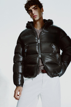 ZARA ПУХОВИК WATER-REPELLENT С НАПОЛНИТЕЛЕМ ИЗ 100% ПЕРА, ТЕМНЫЙ ХАКИ