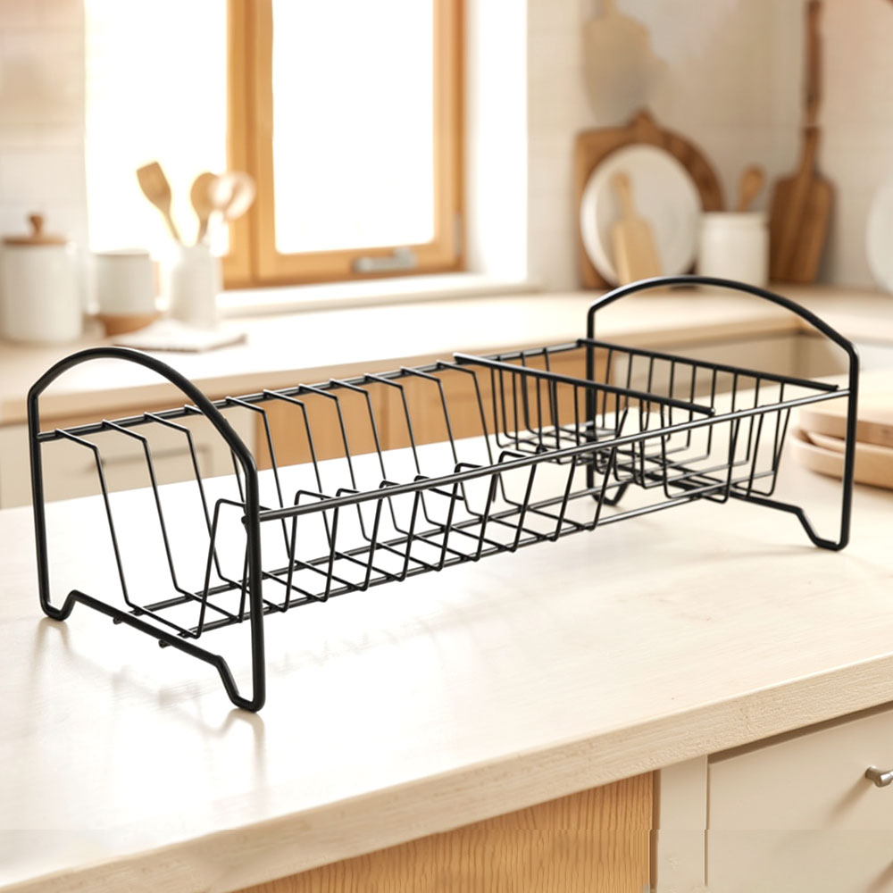 Сушилка для посуды "Мини с карманом" 155*225*370мм с поддоном, черная