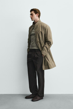 ZARA БРЮКИ СО СКЛАДКАМИ ИЗ РЕЛЬЕФНОЙ ТКАНИ, КОРИЧНЕВЫЙ