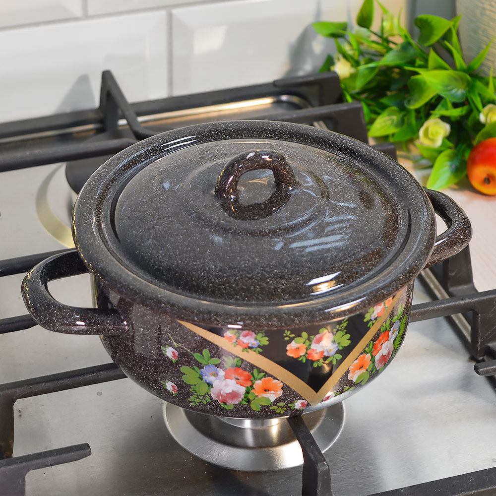 Кастрюля 1,45л "Красава" коричневый гранит с рисунком