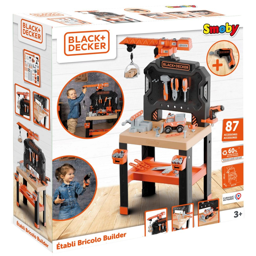 Детский верстак Smoby Black 360741 & Decker с краном инструментами и 87 аксессуарами от 3 лет — фото 2