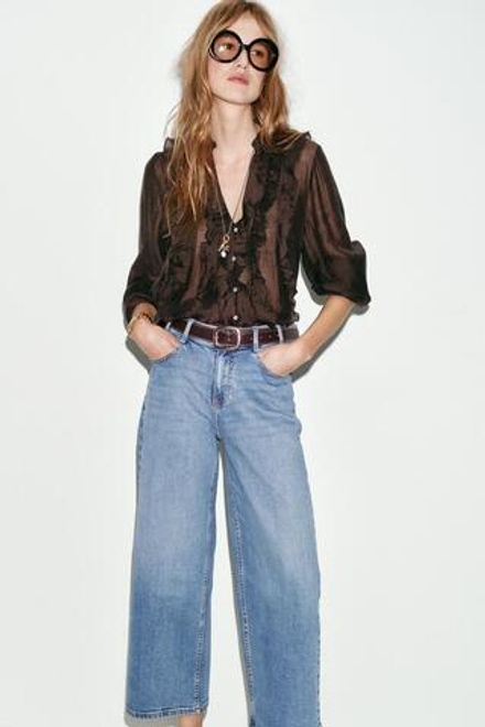 ZARA ДЖИНСЫ Z.10 КЮЛОТЫ С ВЫСОКОЙ ПОСАДКОЙ И РЕМНЕМ, ВЫЦВЕТШИЙ СИНИЙ