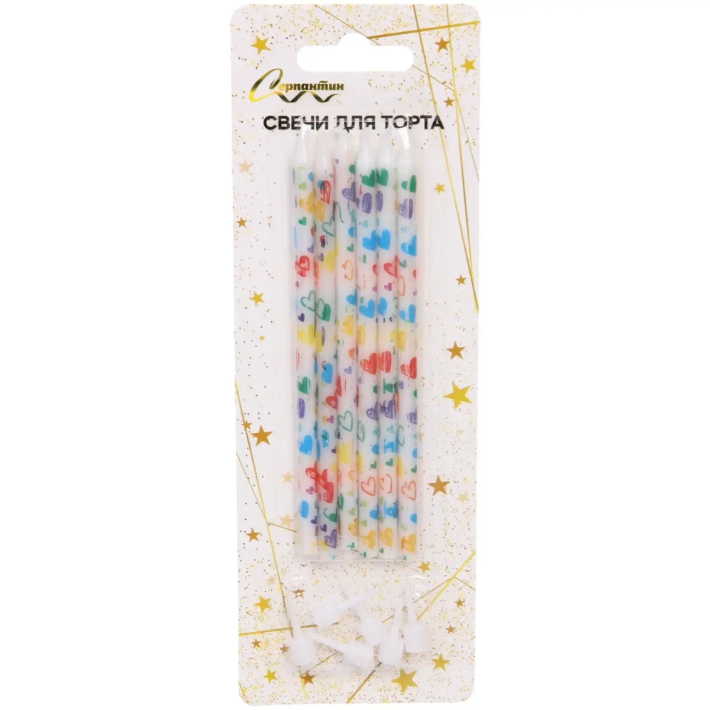 Свечи в торт «Сердечки» 6шт 13 см