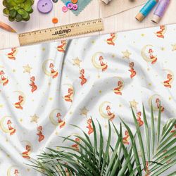 Ткань атлас лисёнок на луне со звёздами