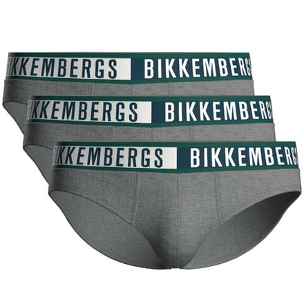Мужские трусы брифы серые набор 3в1 Bikkembergs TWICE BKK52USP29TR