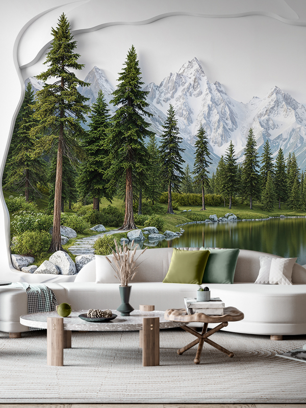 3D Фотообои барельеф гор и зеленый лес