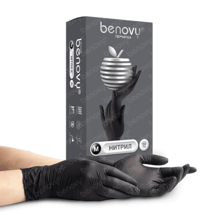 Перчатки BENOVY неопудренные нитриловые черные M 50 пар