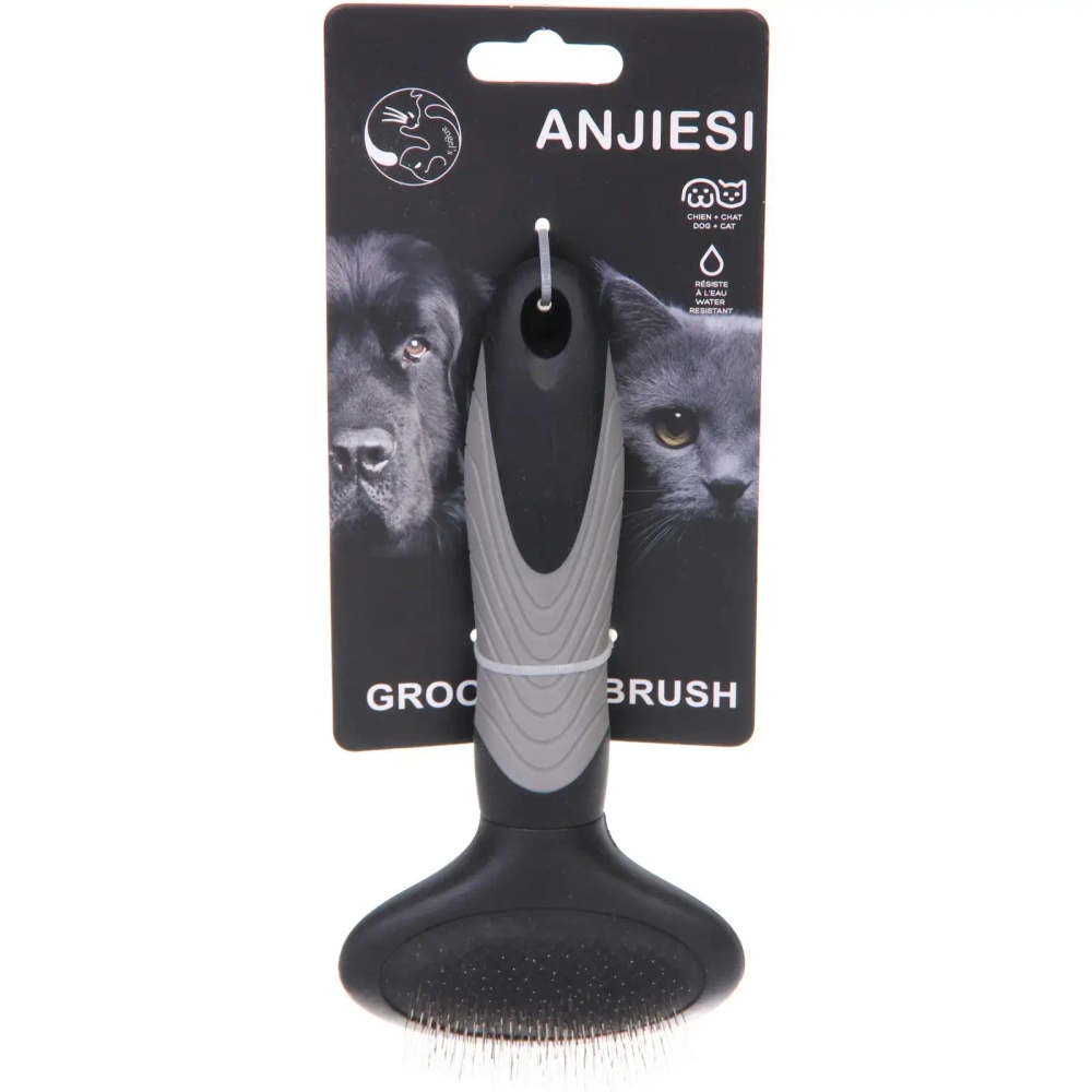 Расческа - пуходёрка для животных «ПРЕМИУМ - МОЙ БРО», прорезиненная ручка, цвет серый/черный, 8,5*17,5см