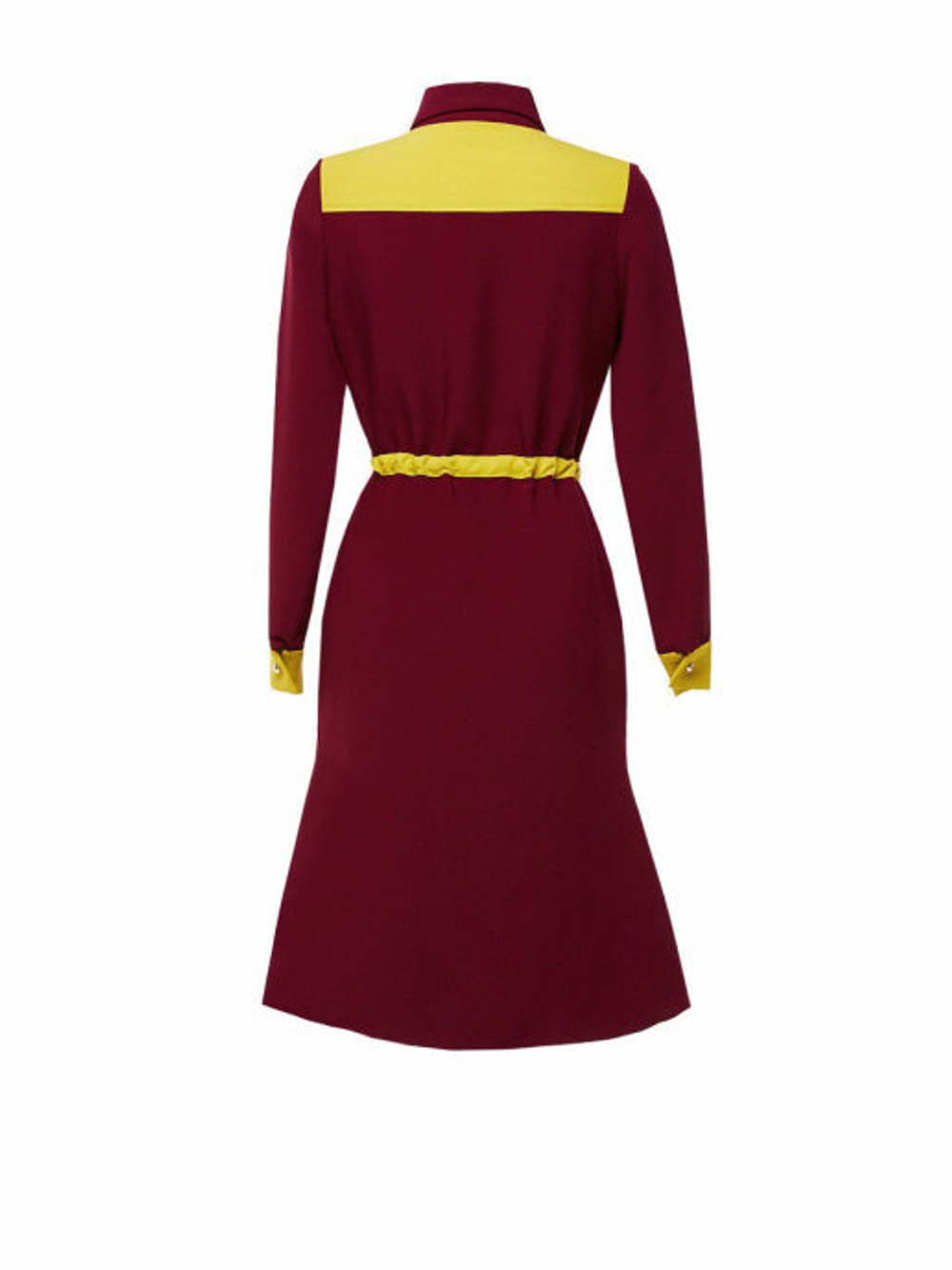 Платье с отложным воротничком бордовое с жёлтой отделкой 08-01-19FW