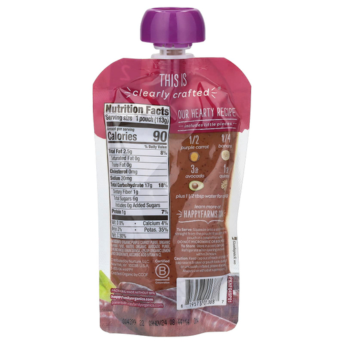 Happy Family Organics, Happy Baby®, органическое детское питание, от 6 месяцев, фиолетовая морковь, бананы, авокадо и киноа, 113 г (4 унции)