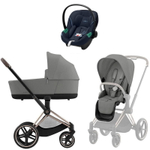 Коляска Cybex Priam IV Rosegold complete Aton S2 Ocean Blue Base One 4 в 1 Mirage Grey