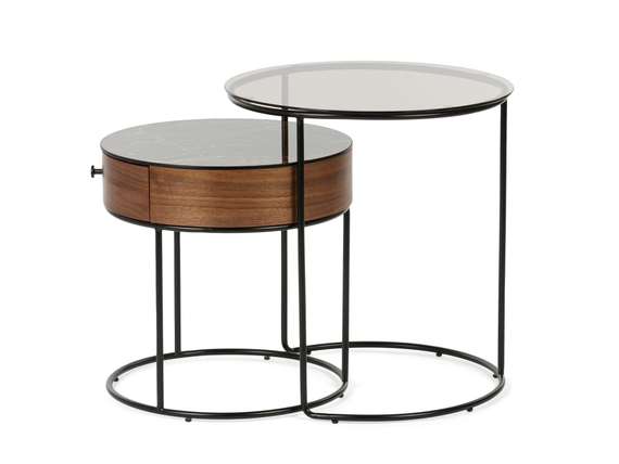 Набор из 2 столиков Double Round Ø52/45 см, стекло, керамика