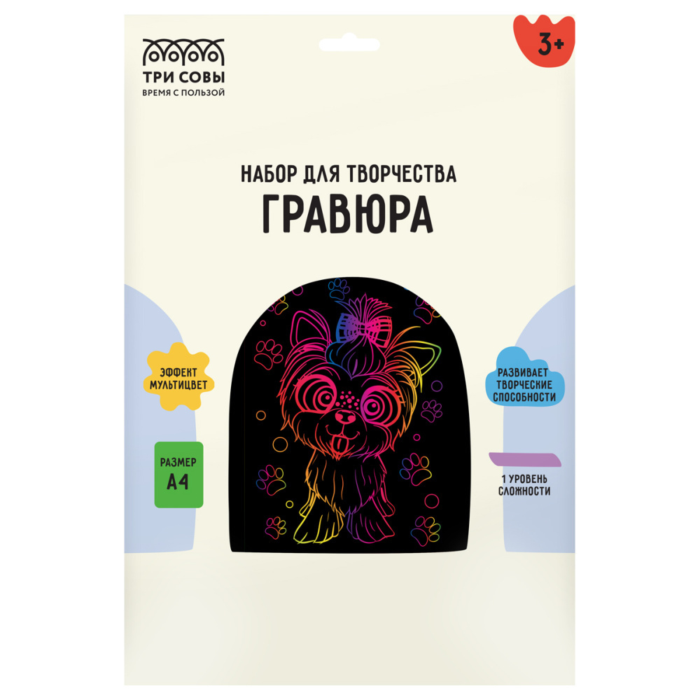 Гравюра с мультицветной основой "Веселый Йорк", А4, ТРИ СОВЫ