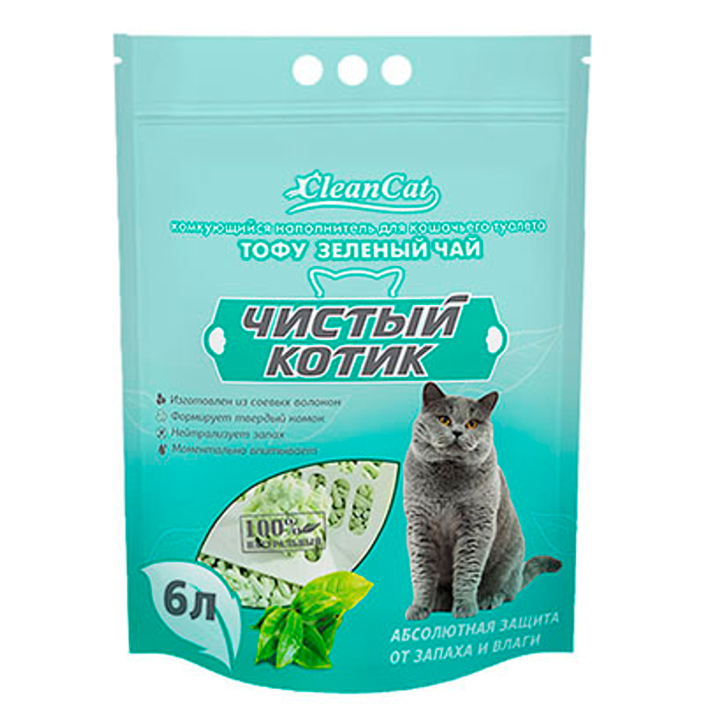 Чистый Котик наполнитель Тофу зеленый чай, 6л