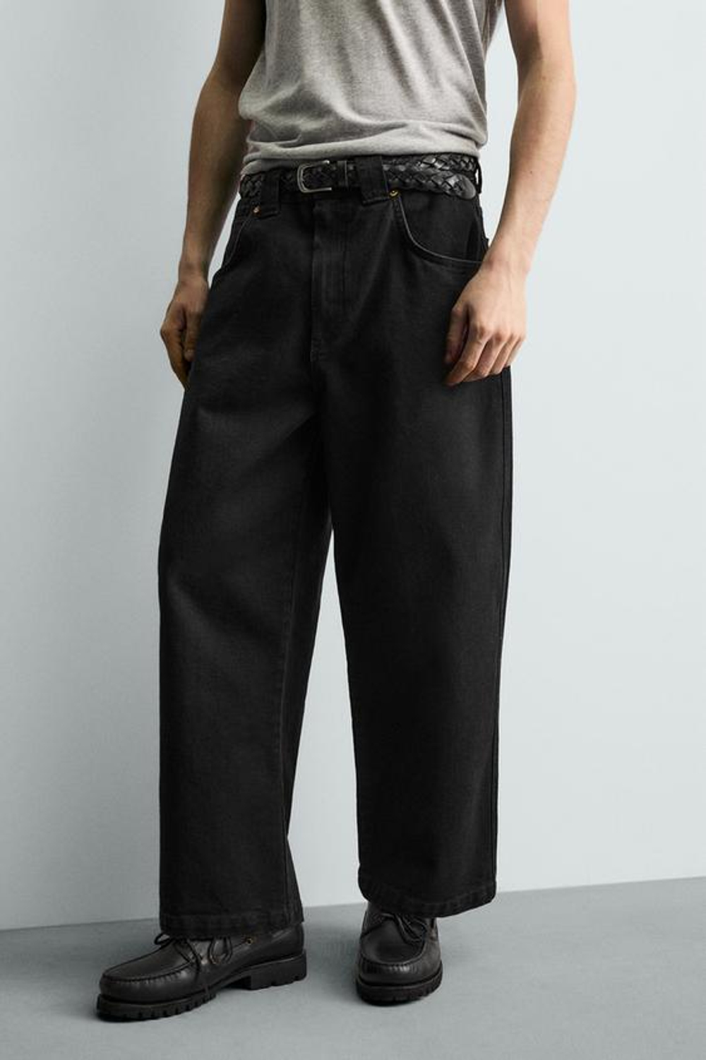 ZARA БРЮКИ КАРГО WIDE FIT, ЧЕРНЫЙ