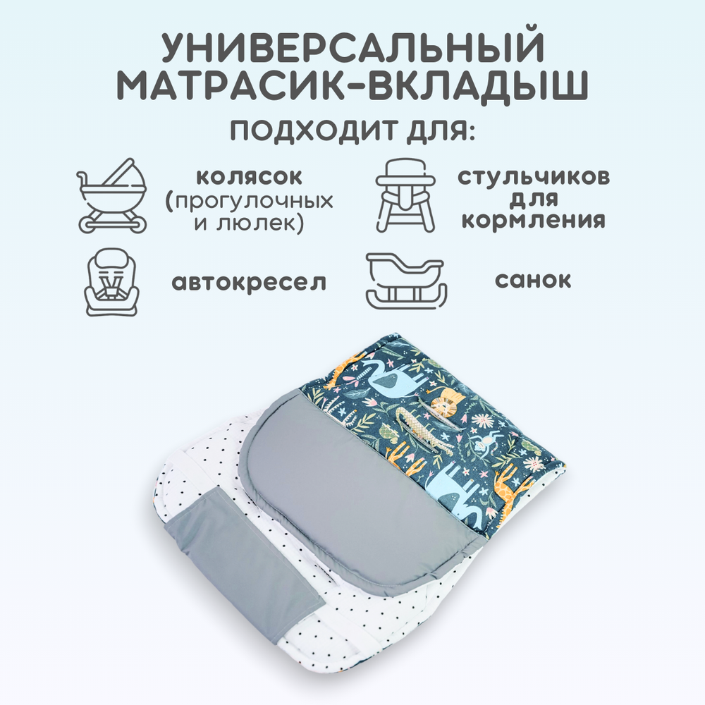 Матрасик в коляску модель КМ1 BG 169-4 зеленый принт