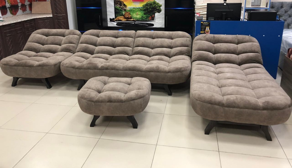 Акция!!!Набор мягкой мебели цвет серый диван+оттоманка+кресло+пуф