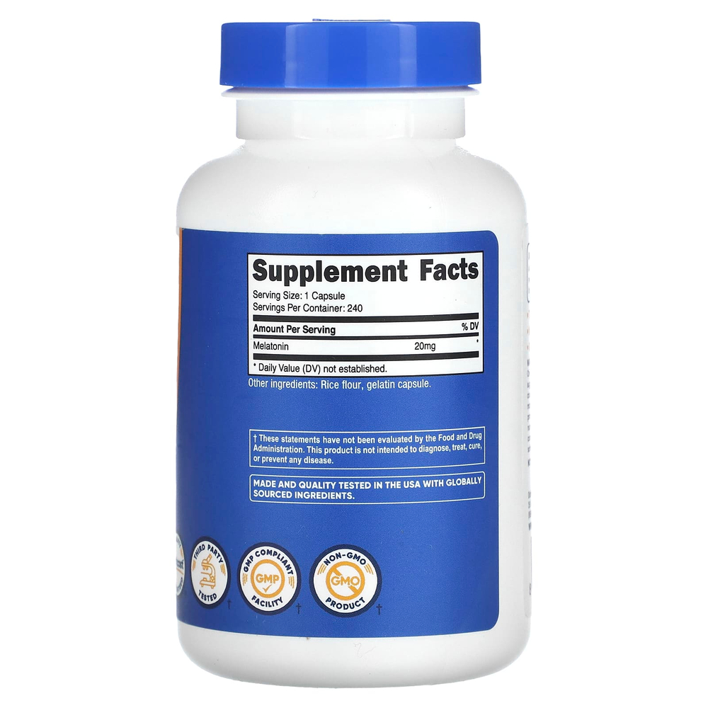 Nutricost, Мелатонин, 20 мг, 240 капсул