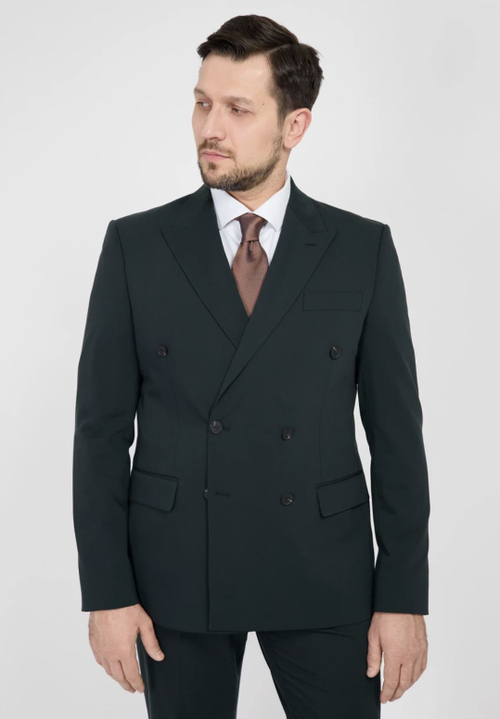 Мужской двубортный костюм (изумрудный) В91