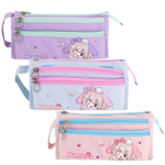 Пенал - косметичка Alingar, ткань, молния, 2 отделения, 2 боковых кармана, липучка, петля, 200 х 90 х 45 мм, "Happy Day", микс (розов, голуб, сиренев)