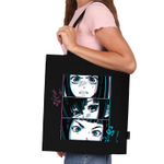 Сумка шоппер BRAUBERG PREMIUM канвас 40х35 см на кнопке карман черный "Anime face" (2 штуки в упаковке)