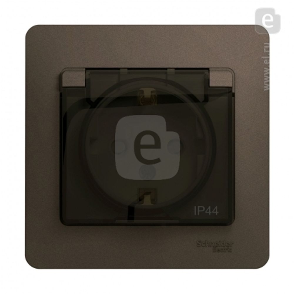 Розетка Schneider с/з со шт. с крышкой IP44 шоколад