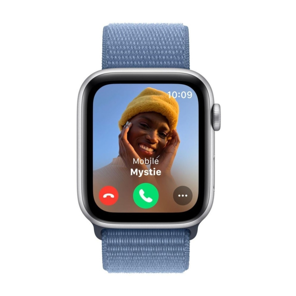 Apple Watch SE 2024 40mm Silver Aluminum Case with Winter Blue Sport Loop