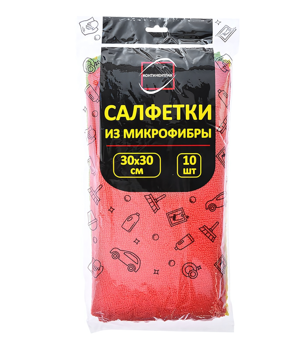 Салфетка из микрофибры, размер 30*30 см, комплект 10 шт, КОНТИНЕНТПАК