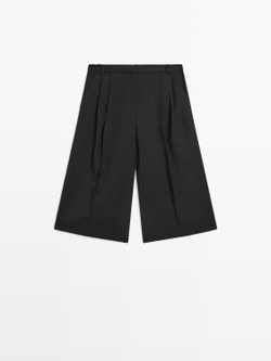 Massimo Dutti Длинные бермуды из 100% шерсти, черный