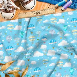 Ткань премиум шелк искусственный Армани воздушные шары на голубом