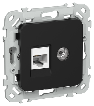 FLITE Розетка 2-местная RJ45/TV категория 5Е UTP РКТВ5е-2-0-ФлЧ черный IEK