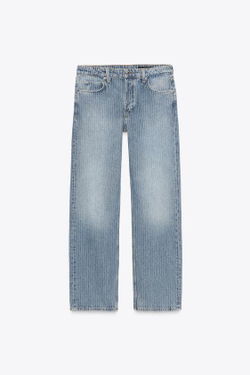 ZARA ДЖИНСЫ ZW COLLECTION ПРЯМОГО КРОЯ СО СРЕДНЕЙ ПОСАДКОЙ И ПОЛОСКАМИ, СИНИЙ