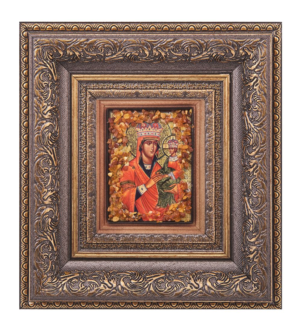 AMB-05/ 7 Икона Божией Матери «Споручница грешных» (с янтарной крошкой) H-22см