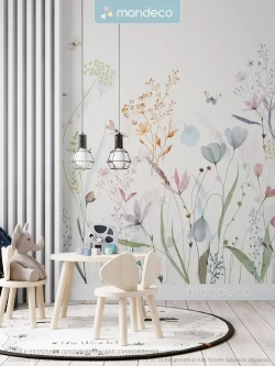 Фотообои Цветы акварельные 300*270 на стену флизелиновые фото обои в детскую
